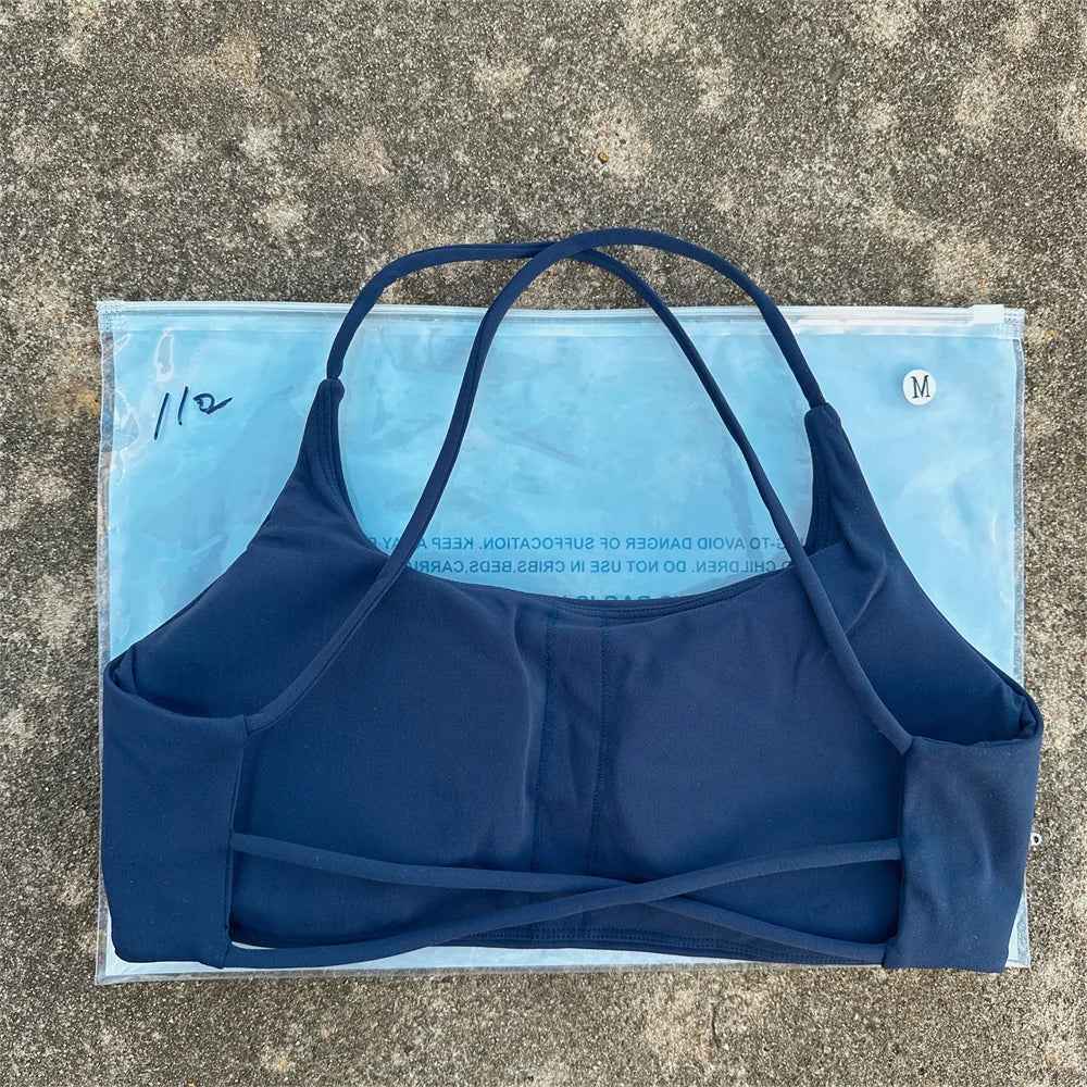 Solid Color Underwear Cross-back Women Fitness Bra Yoga Vest Gym Sport Top Hollow back Push With Chest Pad Four shoulder straps