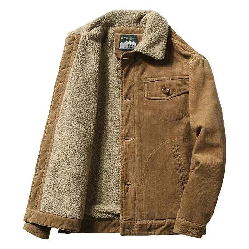 Men’s Corduroy Fleece-Lined Winter Jacket – Warm Casual Coat, Retro Korean Style in Grey, Green, Coffee &amp; Tan
