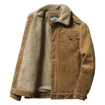 Men’s Corduroy Fleece-Lined Winter Jacket – Warm Casual Coat, Retro Korean Style in Grey, Green, Coffee &amp; Tan