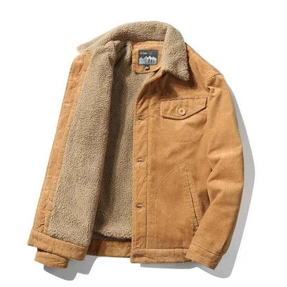 Men’s Corduroy Fleece-Lined Winter Jacket – Warm Casual Coat, Retro Korean Style in Grey, Green, Coffee &amp; Tan