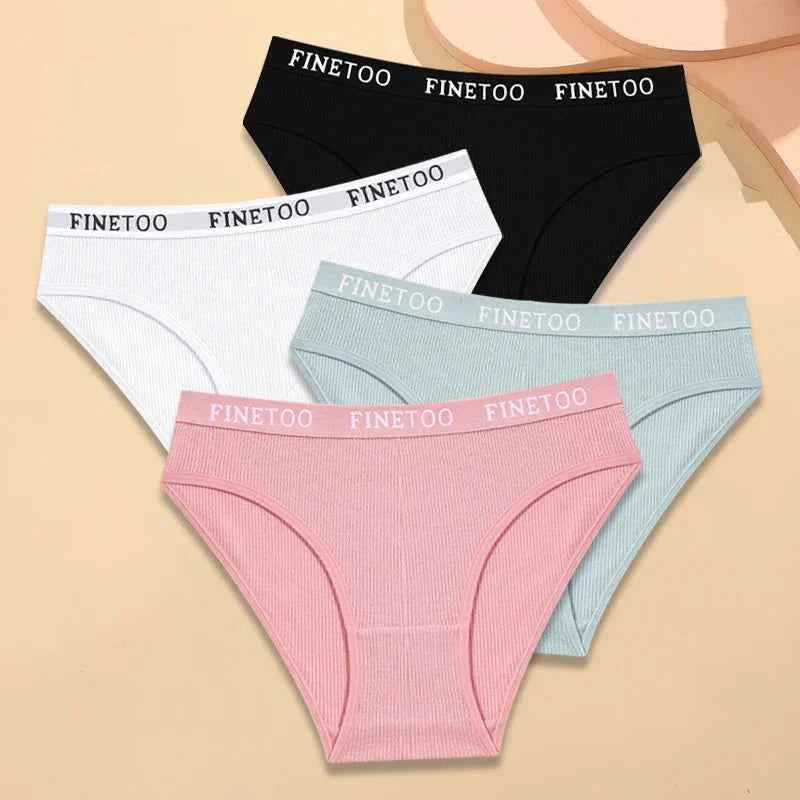 FINETOO 4Pcs Cotton Striped Underwear Women&