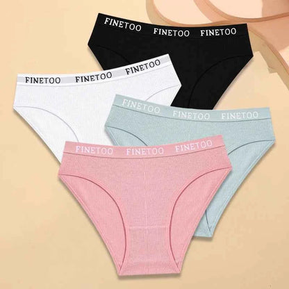 FINETOO 4Pcs Cotton Striped Underwear Women&