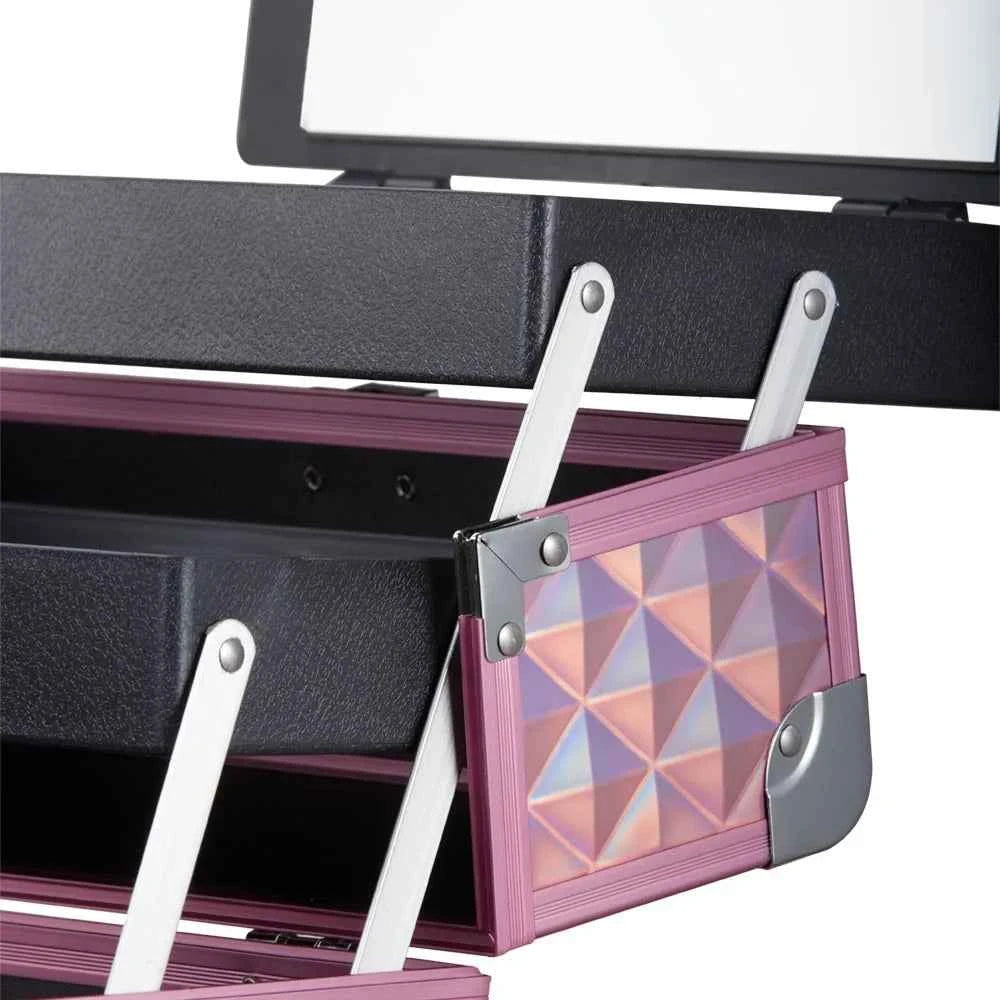 Modishion Professional Makeup Case Portable Makeup Case 2 Trays with Mirror Makeup Tool Storage Box Travel Makeup Case