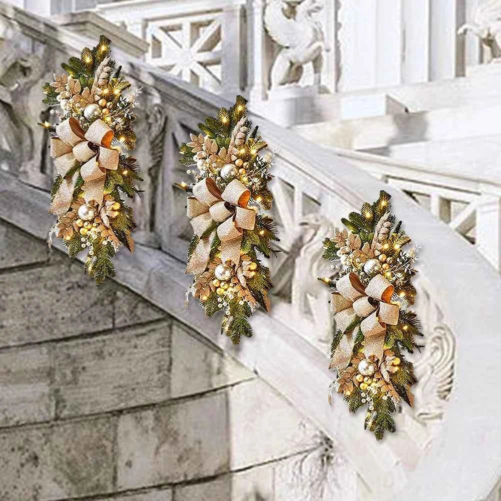 Without/with Light Christmas Wreath Centerpiece Decoration Round Holiday Wall Door Hanging Ornament Swag Trim Garland Home Decor