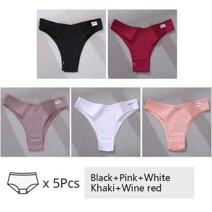 5Pcs/Set Women Cotton Brazilian Panties V Waist Female Underwear Comfortable Underwear Low Rise T-Back Bikini Girls Lingerie New