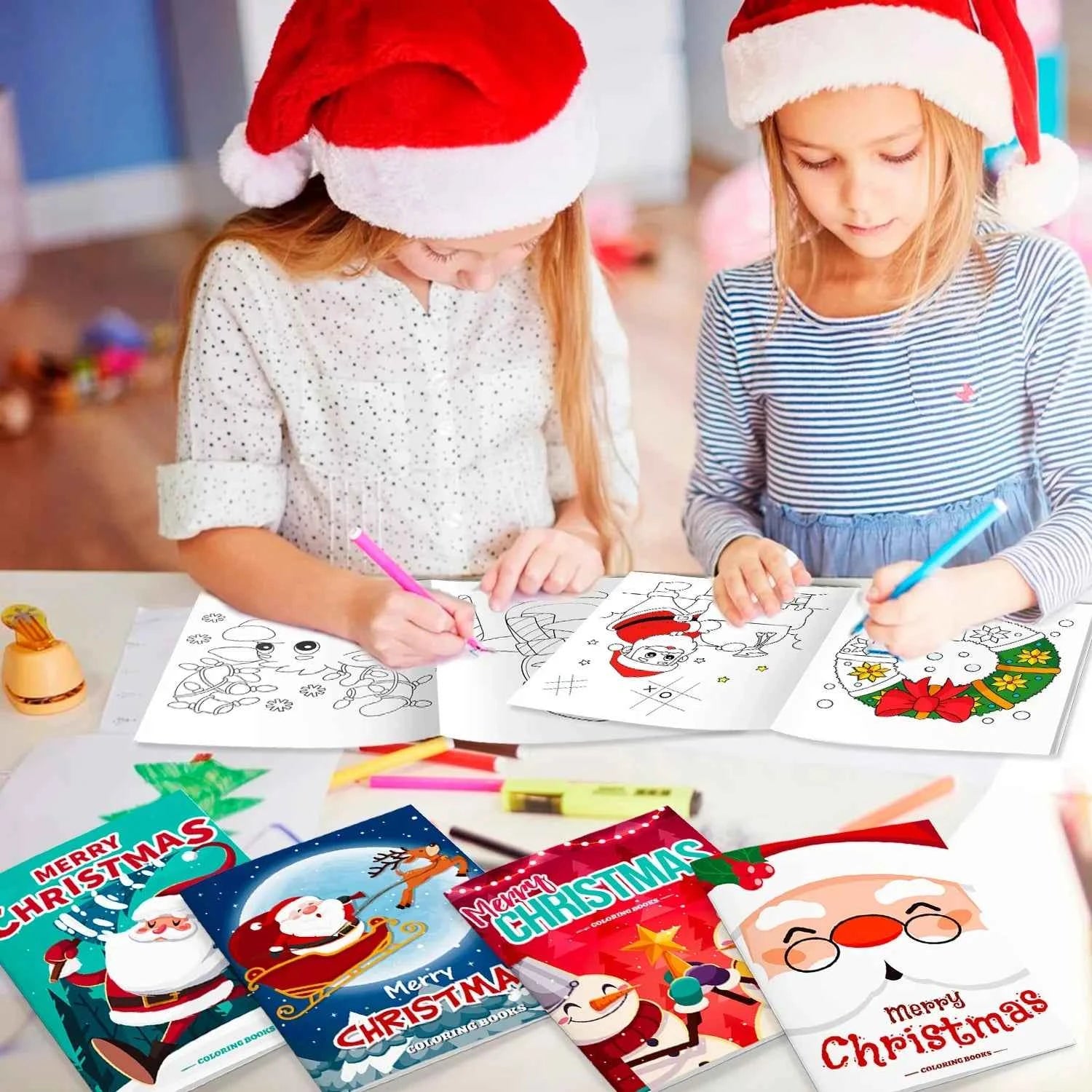 Christmas Coloring Book,24pcs Christmas Coloring Books Bulk/Xmas Activity Books Bulk &amp; 12 Christmas Party Color Pencils for Kids