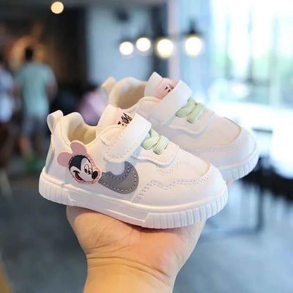 Kids White Casual Shoes For Baby Boy Girl Brand Children Sneaker Mickey Mouse Kids Shoes Toddler Walking Shoes Size 15-25