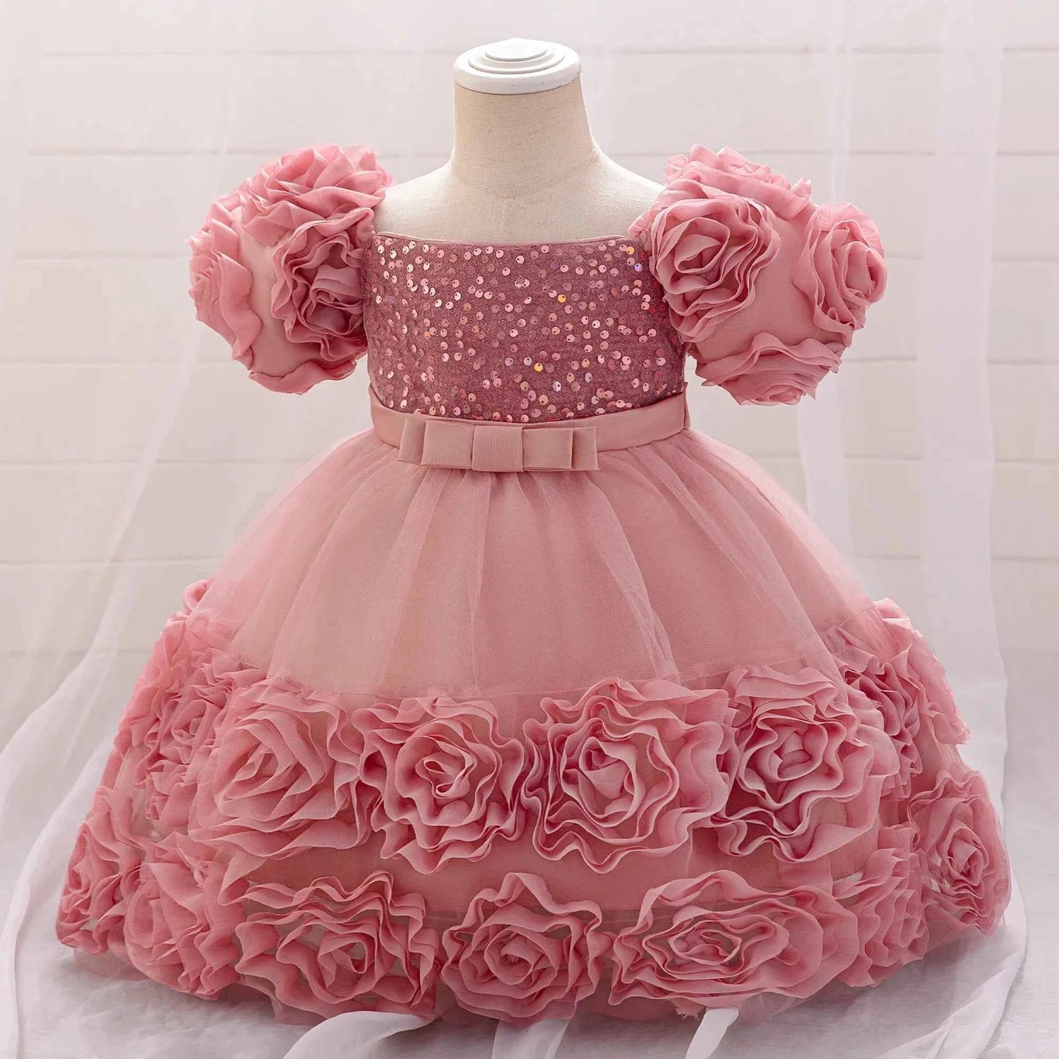 Girls 3D Flower Party Princess Dress for Baby Christmas Gown 1-10 Yrs Birthday Bow Tulle Bridemaid Dresses Wedding Kids Clothing