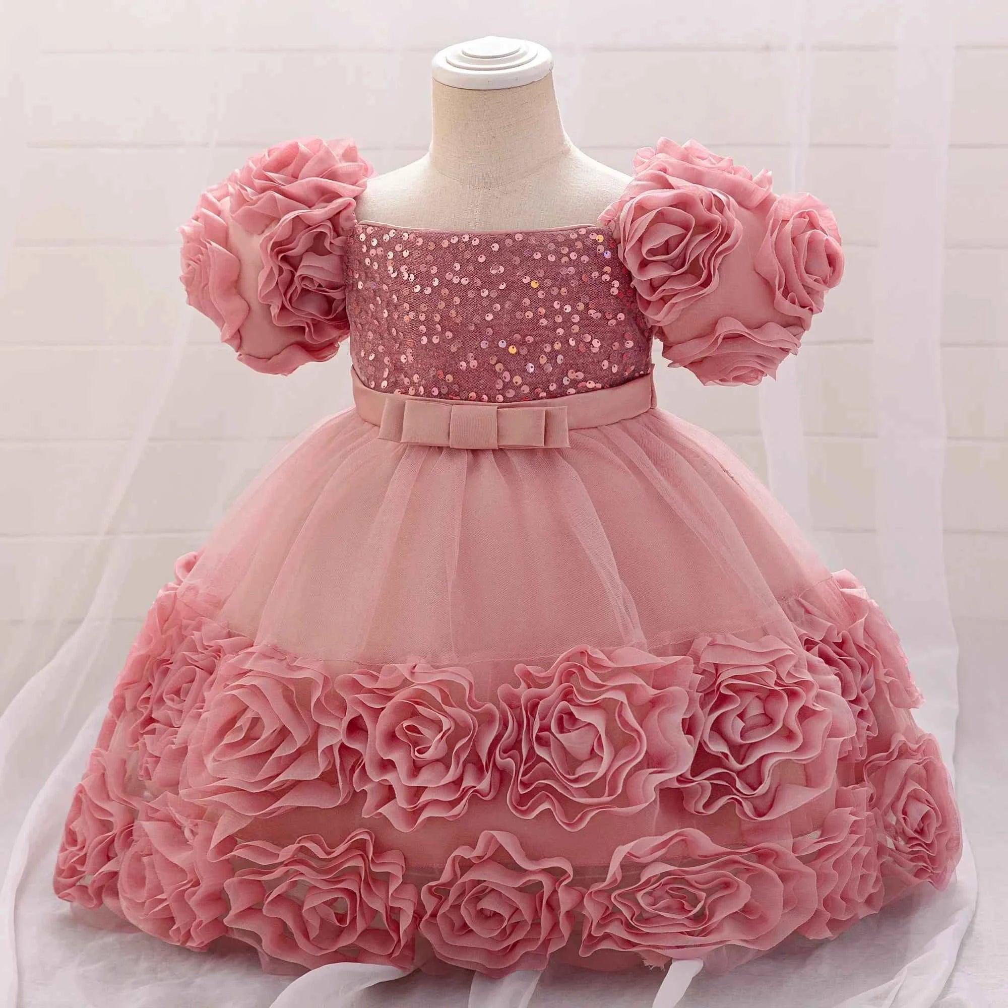 Girls 3D Flower Party Princess Dress for Baby Christmas Gown 1-10 Yrs Birthday Bow Tulle Bridemaid Dresses Wedding Kids Clothing