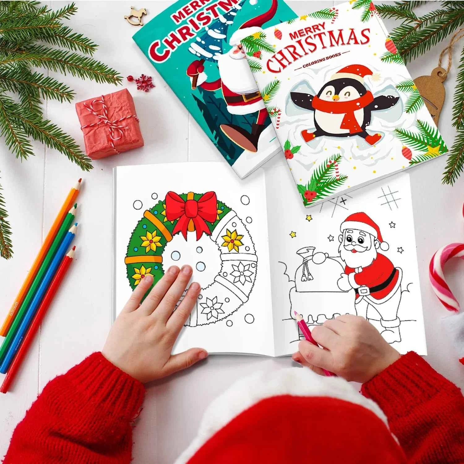 Christmas Coloring Book,24pcs Christmas Coloring Books Bulk/Xmas Activity Books Bulk &amp; 12 Christmas Party Color Pencils for Kids