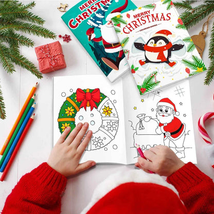 Christmas Coloring Book,24pcs Christmas Coloring Books Bulk/Xmas Activity Books Bulk &amp; 12 Christmas Party Color Pencils for Kids