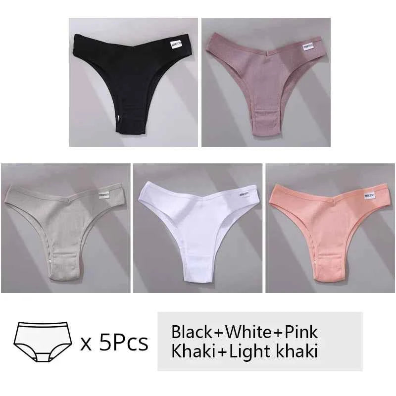 5Pcs/Set Women Cotton Brazilian Panties V Waist Female Underwear Comfortable Underwear Low Rise T-Back Bikini Girls Lingerie New