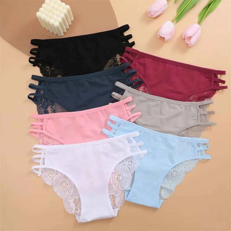 3PC/Set Women Sexy Lace Panties Low Rise Hollow Out Briefs Floral Transparent Underwear for Feamale Elastic Straps Soft Lingerie
