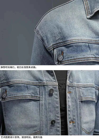 Men’s Classic Denim Jacket – Retro Casual Streetwear Outerwear with Turn-Down Collar and Button Closure, All-Season Fashion Coat