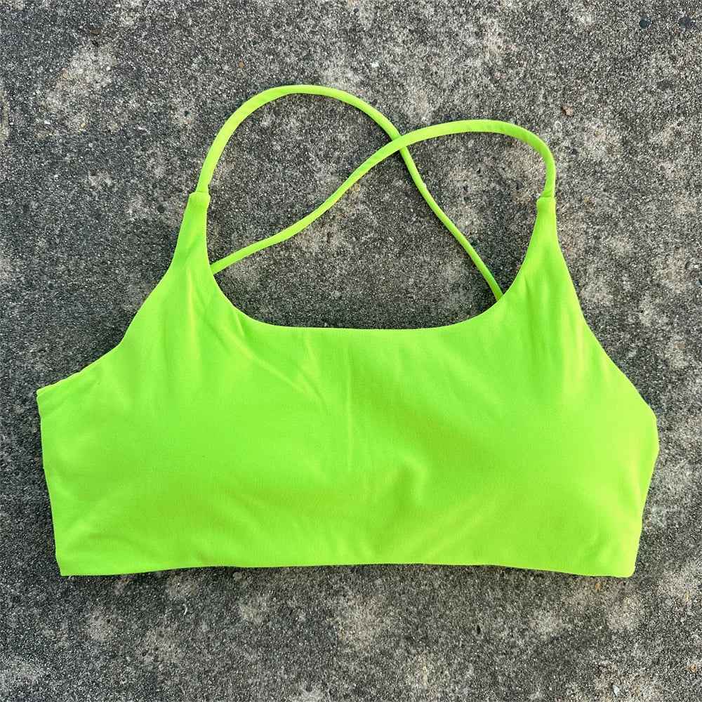 Solid Color Underwear Cross-back Women Fitness Bra Yoga Vest Gym Sport Top Hollow back Push With Chest Pad Four shoulder straps