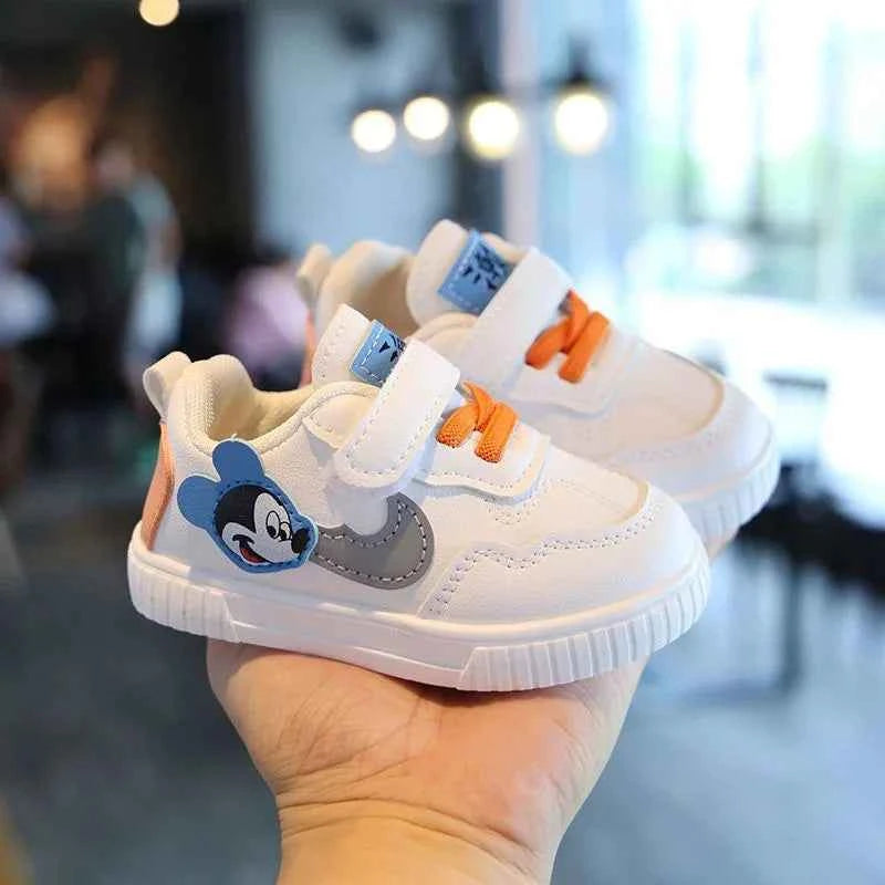 Kids White Casual Shoes For Baby Boy Girl Brand Children Sneaker Mickey Mouse Kids Shoes Toddler Walking Shoes Size 15-25