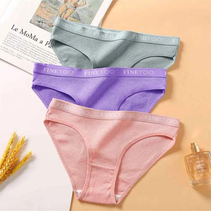 FINETOO 4Pcs Cotton Striped Underwear Women&