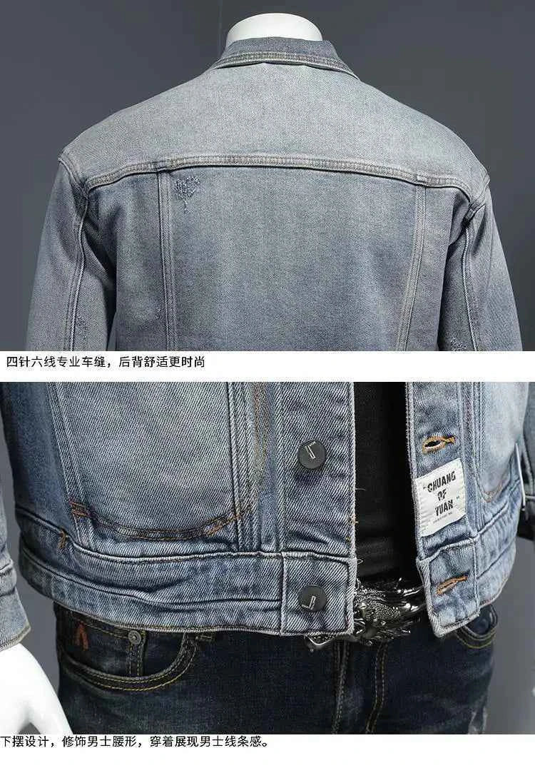 Men’s Classic Denim Jacket – Retro Casual Streetwear Outerwear with Turn-Down Collar and Button Closure, All-Season Fashion Coat