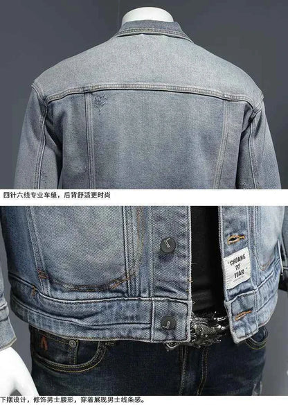Men’s Classic Denim Jacket – Retro Casual Streetwear Outerwear with Turn-Down Collar and Button Closure, All-Season Fashion Coat
