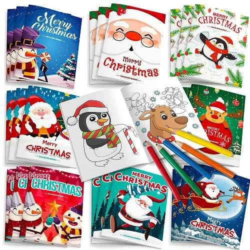 Christmas Coloring Book,24pcs Christmas Coloring Books Bulk/Xmas Activity Books Bulk &amp; 12 Christmas Party Color Pencils for Kids
