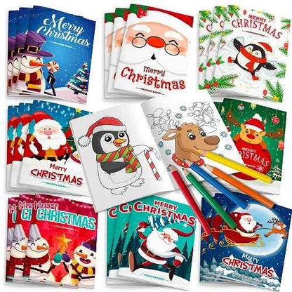 Christmas Coloring Book,24pcs Christmas Coloring Books Bulk/Xmas Activity Books Bulk &amp; 12 Christmas Party Color Pencils for Kids