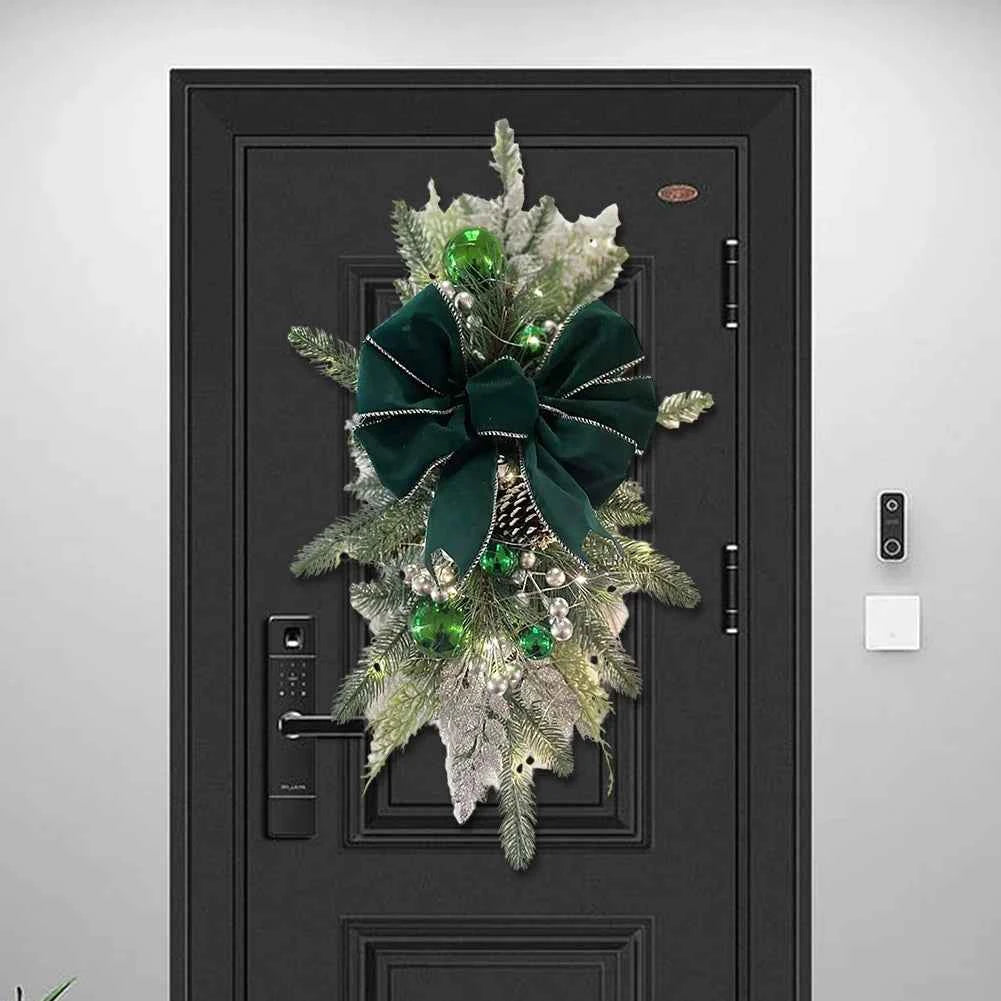 Without/with Light Christmas Wreath Centerpiece Decoration Round Holiday Wall Door Hanging Ornament Swag Trim Garland Home Decor