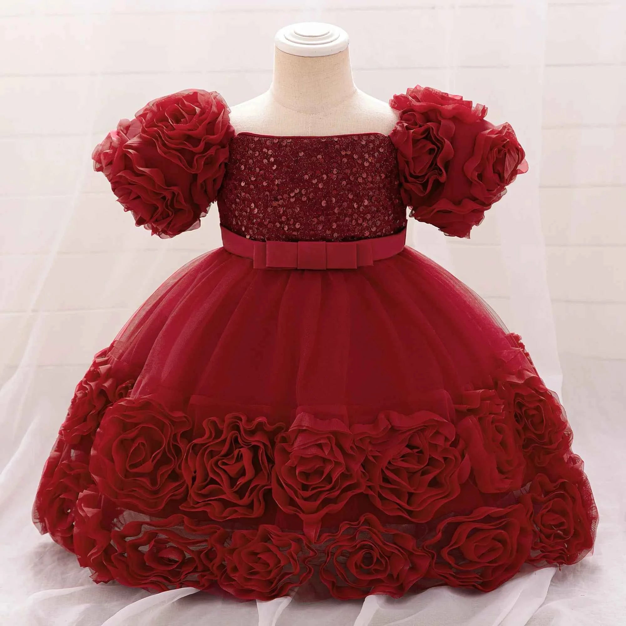 Girls 3D Flower Party Princess Dress for Baby Christmas Gown 1-10 Yrs Birthday Bow Tulle Bridemaid Dresses Wedding Kids Clothing