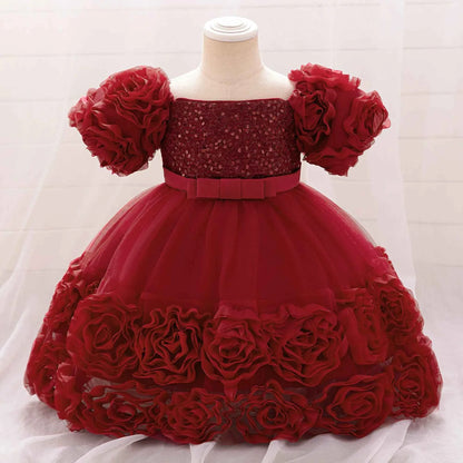 Girls 3D Flower Party Princess Dress for Baby Christmas Gown 1-10 Yrs Birthday Bow Tulle Bridemaid Dresses Wedding Kids Clothing