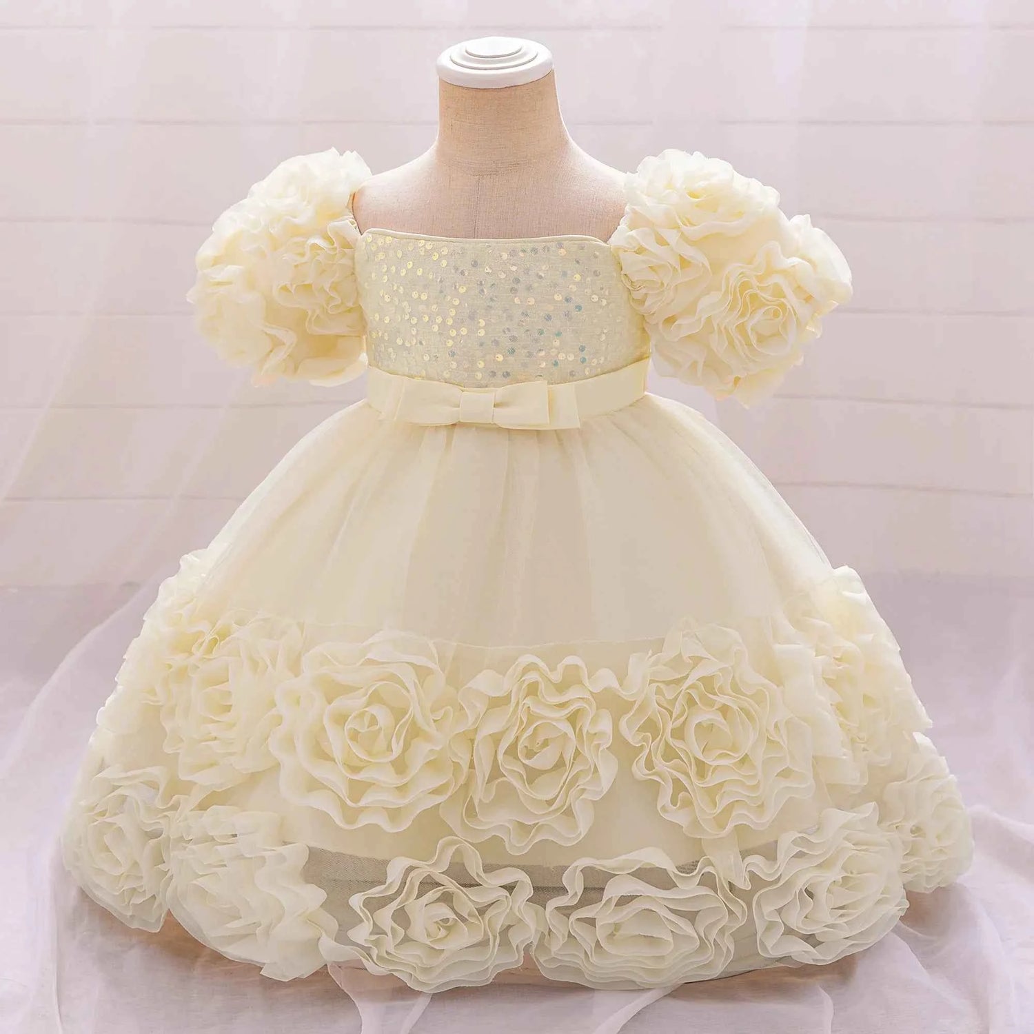 Girls 3D Flower Party Princess Dress for Baby Christmas Gown 1-10 Yrs Birthday Bow Tulle Bridemaid Dresses Wedding Kids Clothing