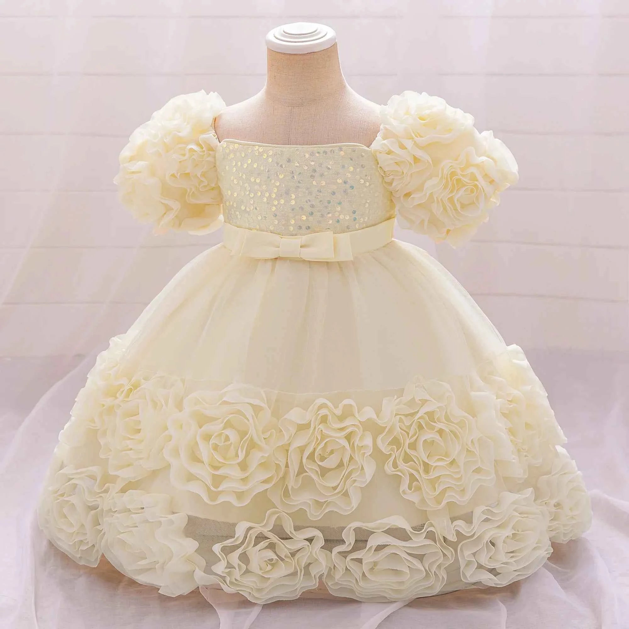 Girls 3D Flower Party Princess Dress for Baby Christmas Gown 1-10 Yrs Birthday Bow Tulle Bridemaid Dresses Wedding Kids Clothing