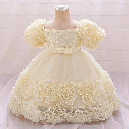 Girls 3D Flower Party Princess Dress for Baby Christmas Gown 1-10 Yrs Birthday Bow Tulle Bridemaid Dresses Wedding Kids Clothing