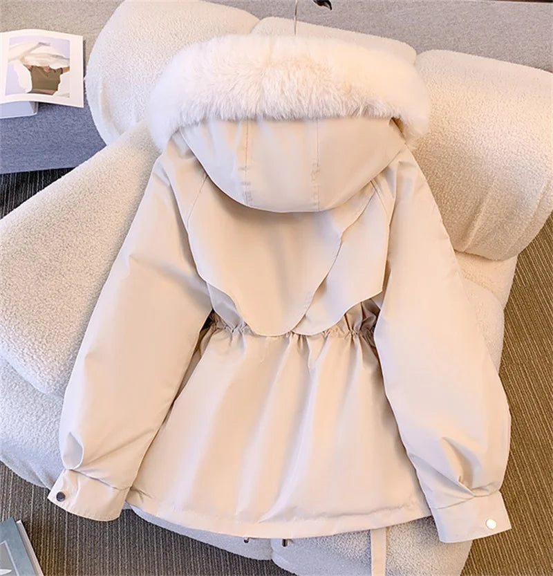 Women Winter Big Fur Hooded Collar Long Parka