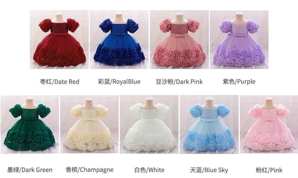 Girls 3D Flower Party Princess Dress for Baby Christmas Gown 1-10 Yrs Birthday Bow Tulle Bridemaid Dresses Wedding Kids Clothing
