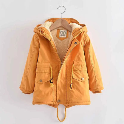 Winter Kids Clothes Plus Velvet Thicken Warm Jacket for Girls Casual Zipper Boys Outerwear Solid Versatile Children&