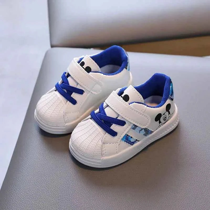 Kids White Casual Shoes For Baby Boy Girl Brand Children Sneaker Mickey Mouse Kids Shoes Toddler Walking Shoes Size 15-25