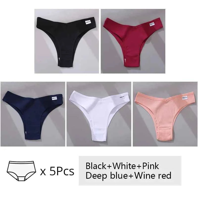5Pcs/Set Women Cotton Brazilian Panties V Waist Female Underwear Comfortable Underwear Low Rise T-Back Bikini Girls Lingerie New
