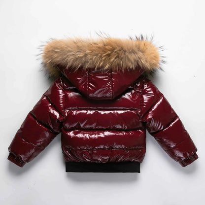 Kids Winter Down Jacket For Real Fur Waterproof Shiny Thick Warm Jackets