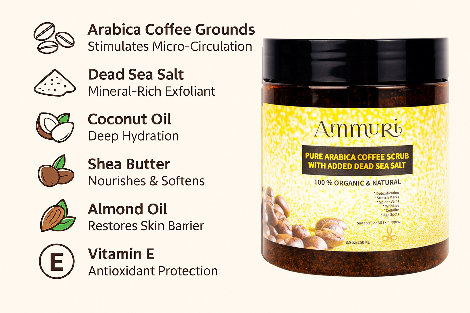 Ammuri Organic Coffee Body Scrub with Dead Sea Salt