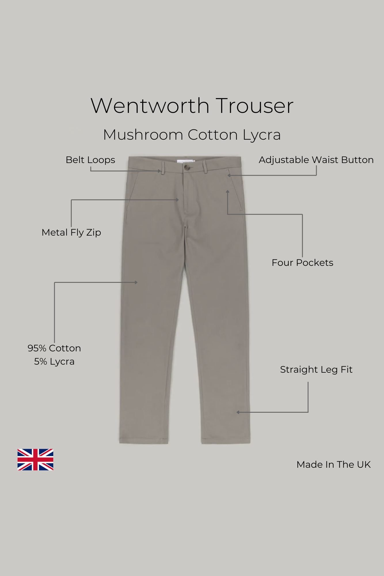 Wentworth Trouser - Mushroom Comfort Stretch