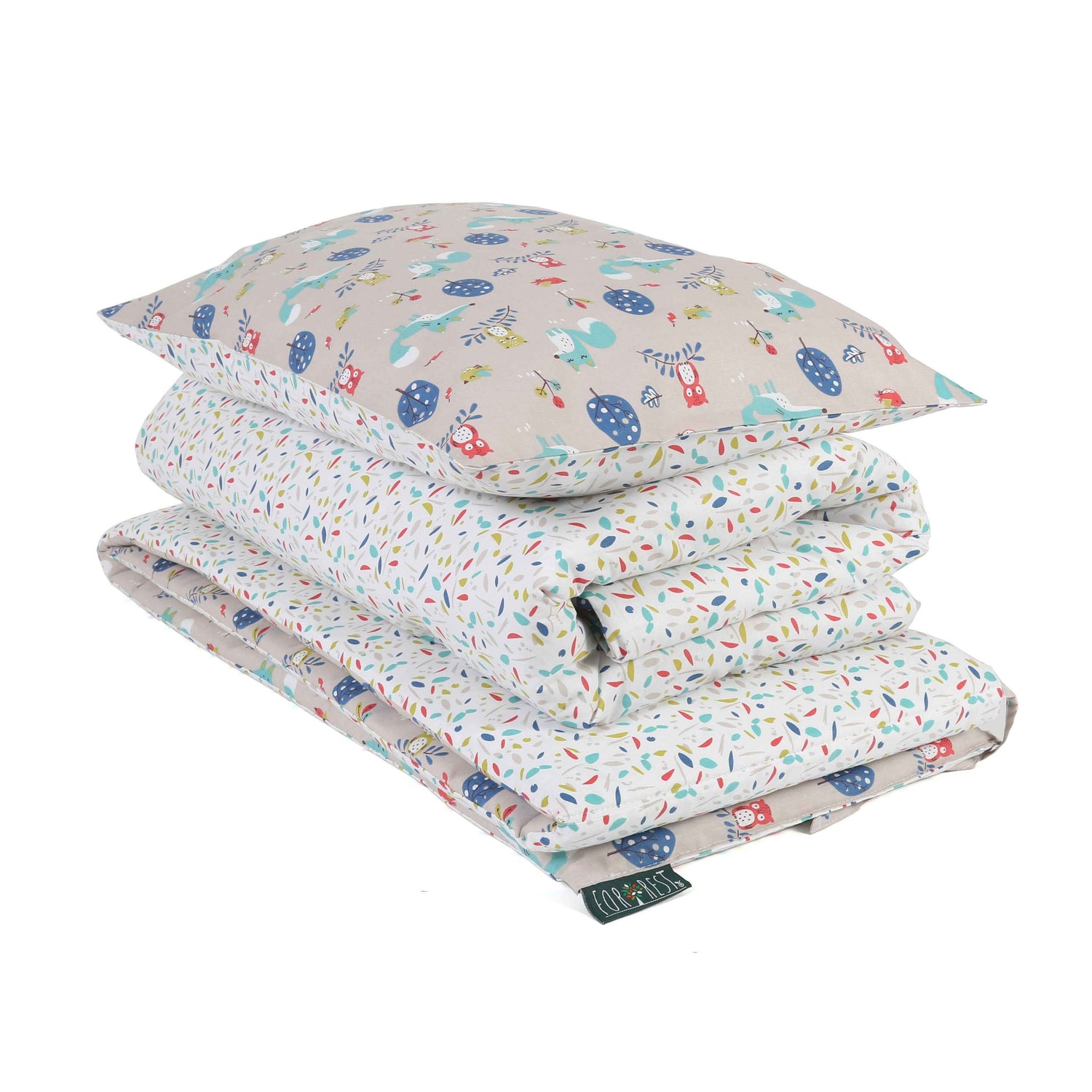 FORREST 3 Piece Reversible Cot Bed Set – Organic Cotton Baby Bedding - Woody