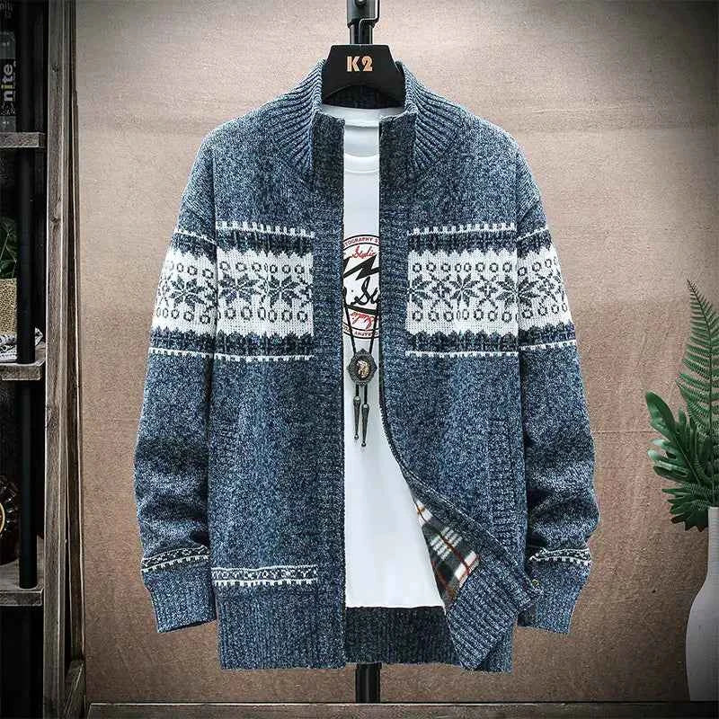 Men’s Printed Stand-Collar Cardigan Jacket – Warmth &amp; Style in Multiple Colors