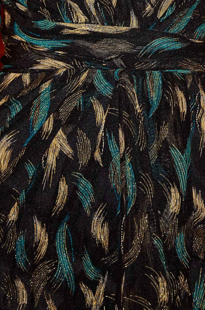 Yumi Black Metallic Sparkle Mesh Wrap Midi Dress