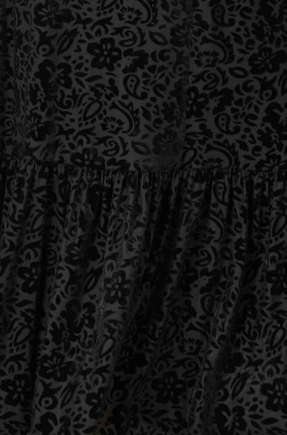Yumi Black Floral Velour Velvet Twist Waist Midi Dress