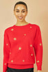 Yumi Red Gold Foil Star Print Relaxed Fit Jumper