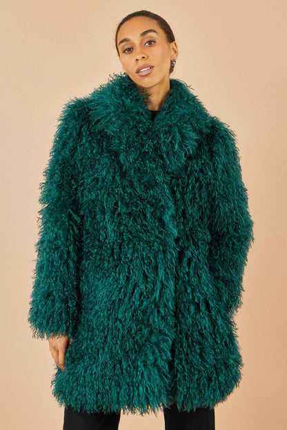 Yumi Teal Luxe Long Hair Fur Coat