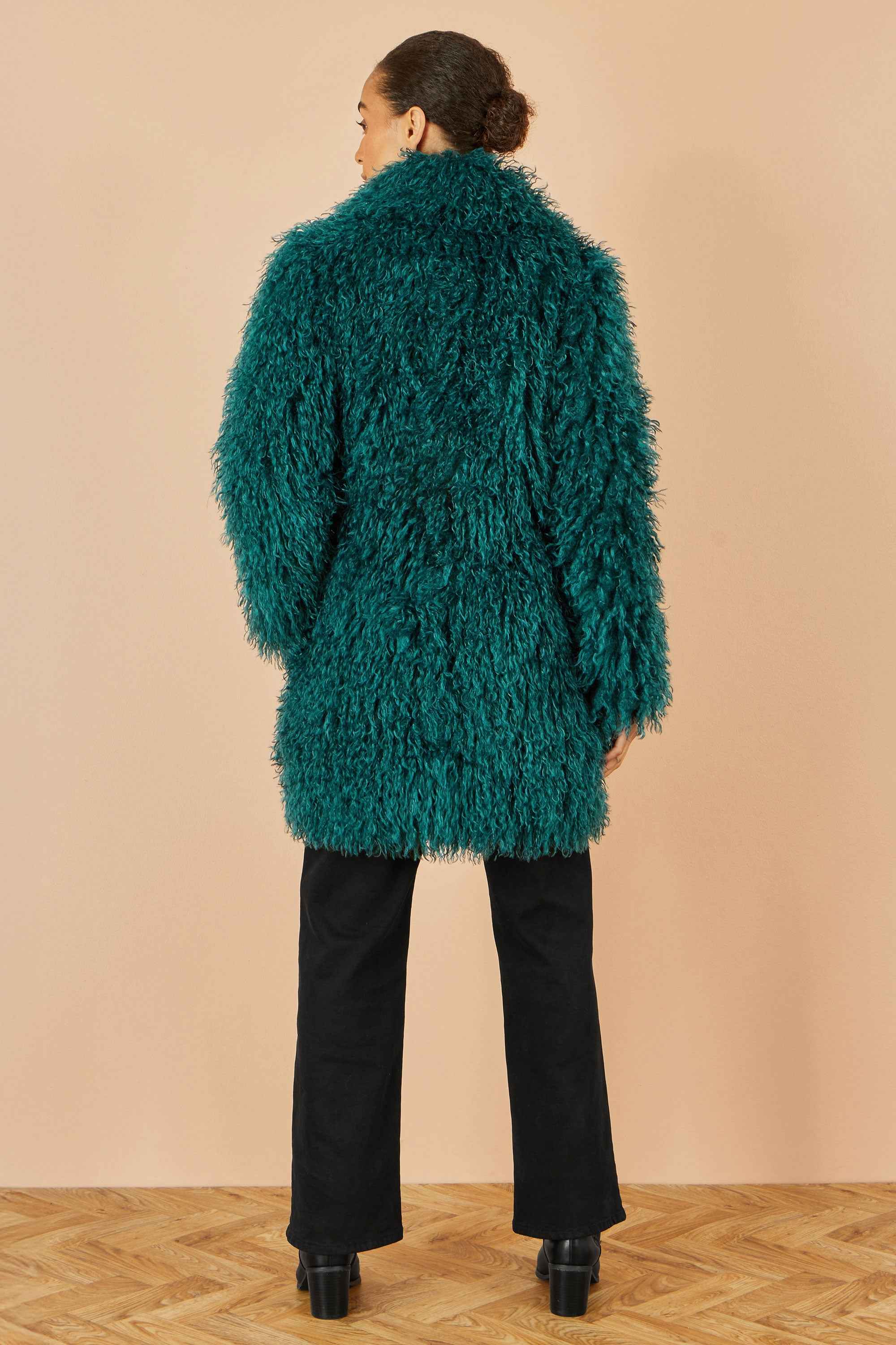 Yumi Teal Luxe Long Hair Fur Coat
