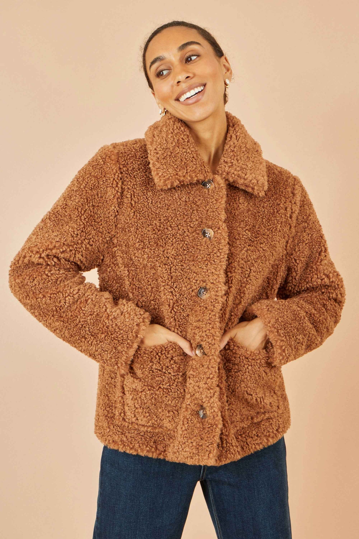 Yumi Brown Short Teddy Bear Jacket