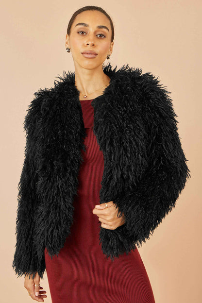 Yumi Black Luxe Fluffy Faux Fur Coat