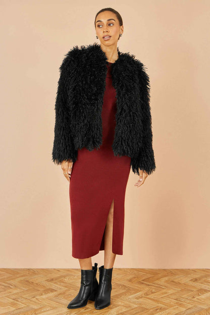 Yumi Black Luxe Fluffy Faux Fur Coat
