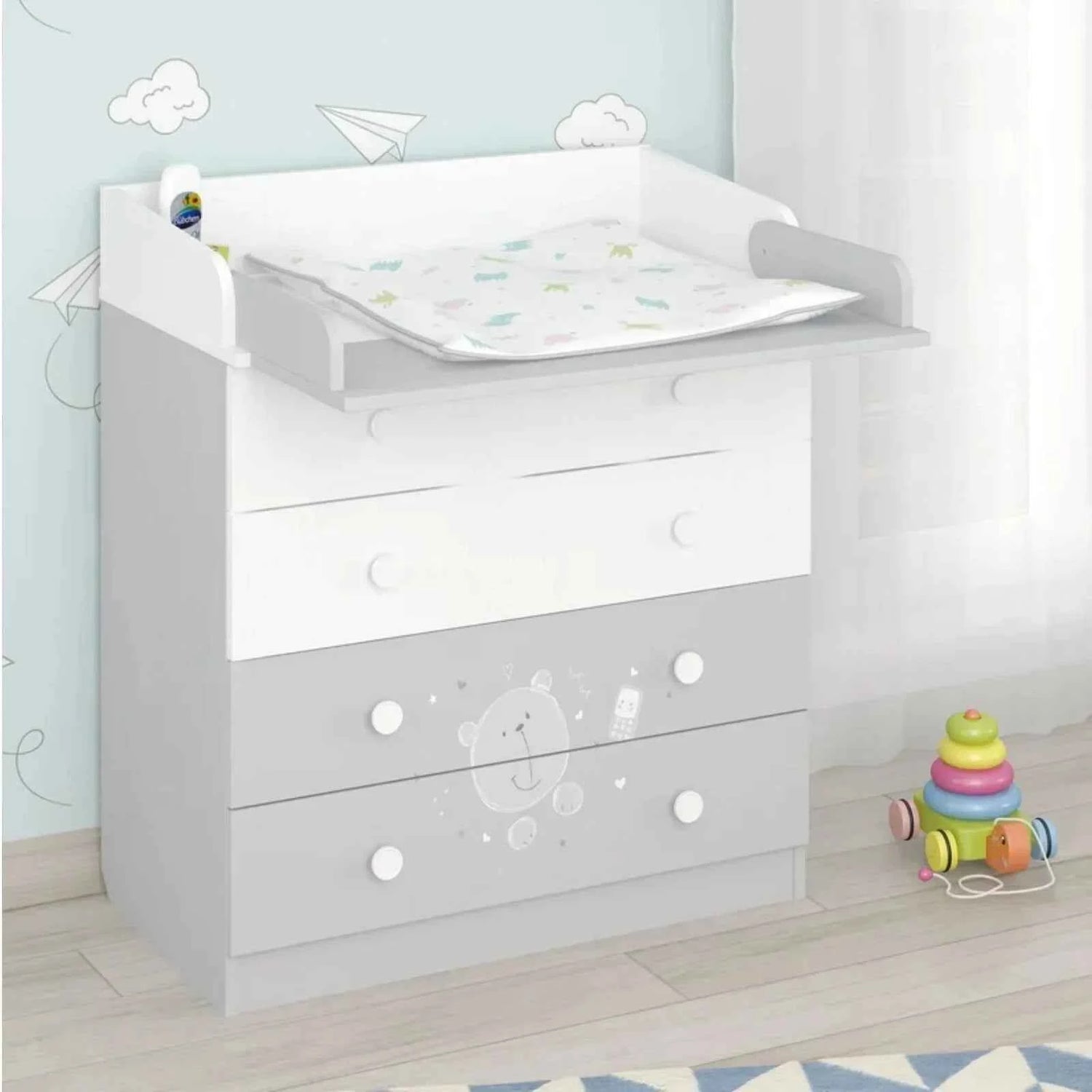 Shefa Kids 800 Teddy Changing Dresser - Grey/White
